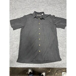 Caribbean Mens LT Black Silk Blend Jacquard Floral Short Sleeve Button Up Shirt